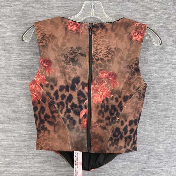 House of CB Kalina Floral Printed Corset Women’s S Leopard Rose Mesh Top - Picture 3 of 7